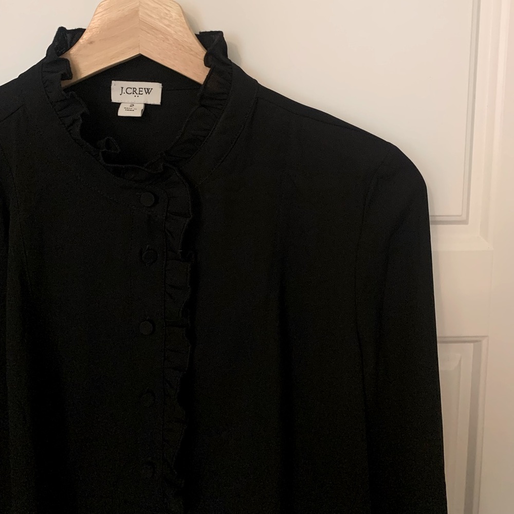 NWOT Black J. Crew Ruffle Neck Blouse